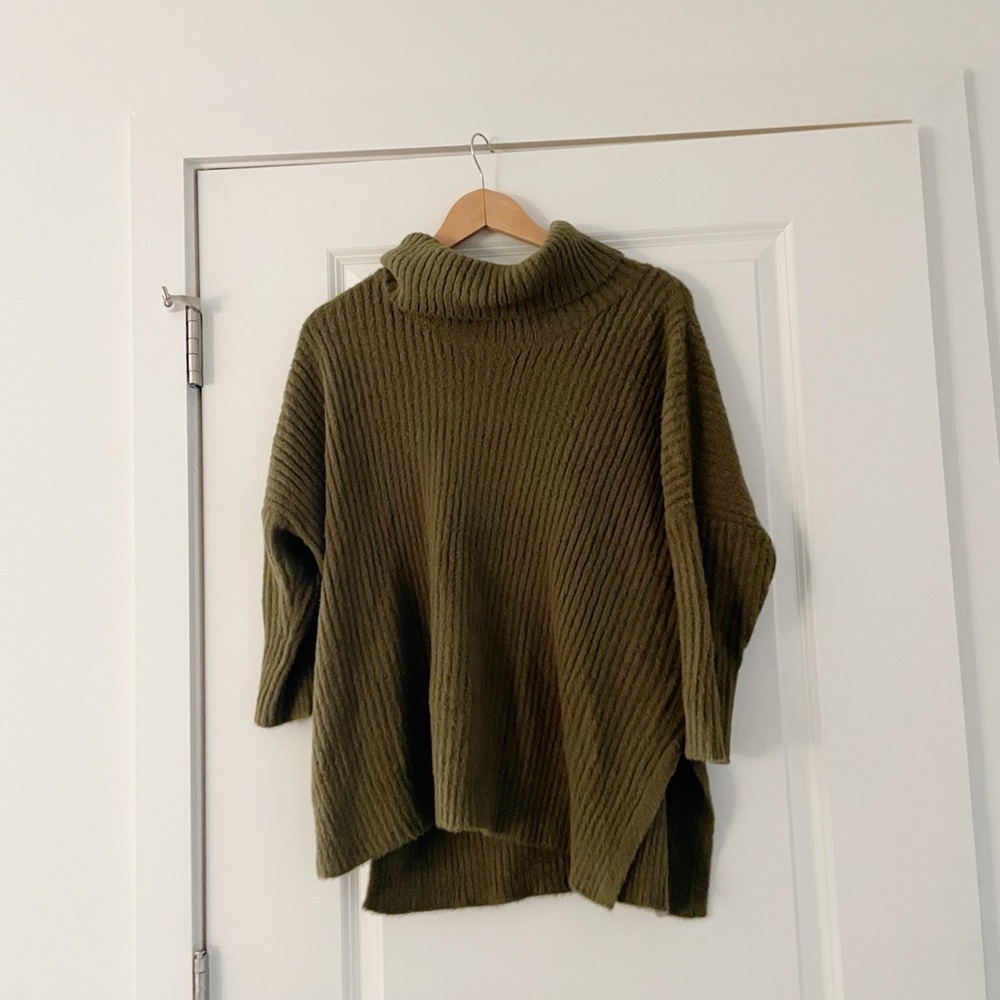 Mersea Chalet Cowl Neck Sweater Olive Ribbed Cozy